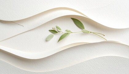 Delicate Green Leaf Emerging from Textured White Wavy Layers Showing Organic Nature Against Artificial Background