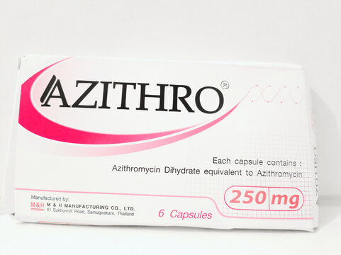 Ditzingen, Germany - December 20, 2025: Downtown  This is a white pack of the antibiotic Azithro with nine capsules. It helps to cure infections like chlamydia.