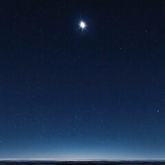 Night sky bright star shines above dark, shimmering horizon