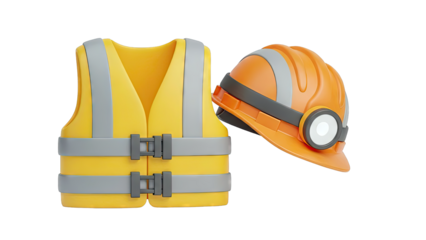 Safety Vest and Hard Hat Isolated on White