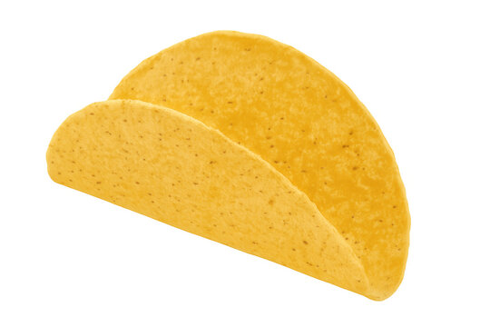 Empty crispy corn taco shell on transparent background