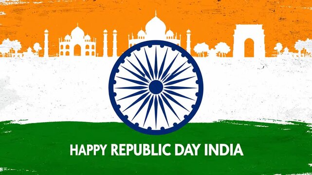 India Republic Day Background Ashoka Chakra Indian Landmarks Grunge Style