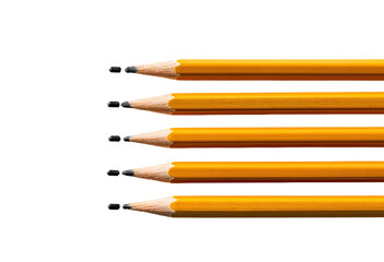 Five yellow pencils arranged horizontally against a black background