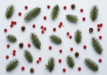 Festive Holiday Decor with Pine Needles and Holly Berries