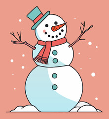 cartoon snowman with scarf vector illustration