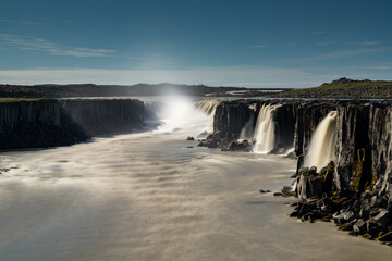 long exposure view of the majestic Selfoss Waterfall in northeastern Iceland