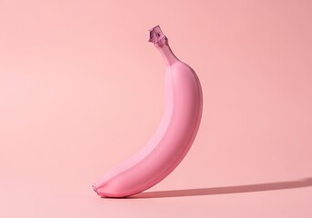 Single Pink Banana Isolated on Pink Background with Strong Shadow