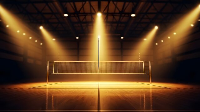 A boxing ring on a dark stage illuminated by bright yellow spotlights