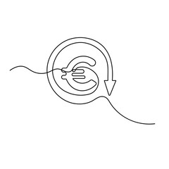 Obraz premium Vector continuous line drawing of euro money stack and economy concept 