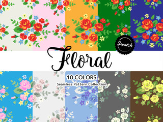 色違いのシームレスパターンのセット 花柄