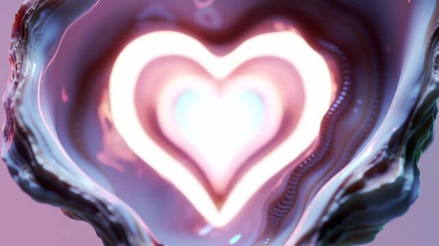 Glowing heart shape inside abstract shell with textured interior, soft focus background, for love concepts