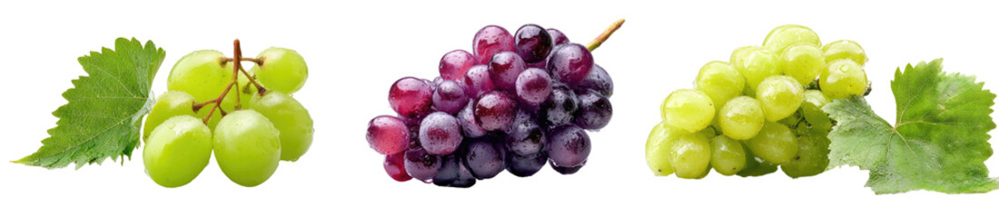 Clusters of green and red grapes with leaves