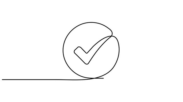 Continuous Single Line Check Mark in Circle Video Animation