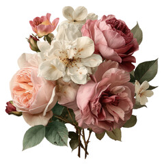 Romantic bouquet of pastel roses and blossoms