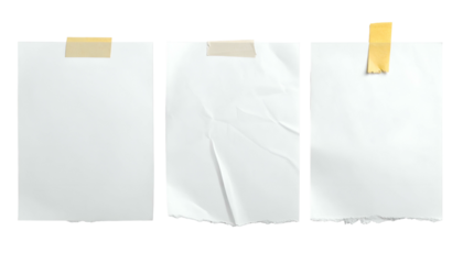 Three blank white papers, each with a different edge and attached with tan tape