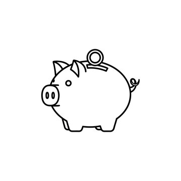 Minimalist Line Art Illustration of a Piggy Bank with Coin Drop for Saving Concept