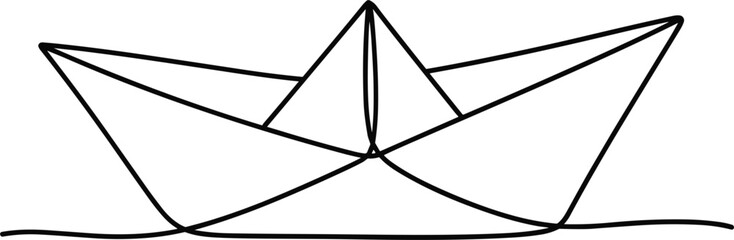 Paper Boat One Continuous Line Drawing with Minimal Concept Style.