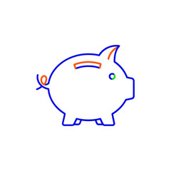 Fototapeta premium Minimalist Line Art of a Piggy Bank in Blue and Orange for Financial Concepts