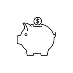 Obraz premium Minimalist Line Drawing of Piggy Bank with Coin for Saving and Finance Concepts