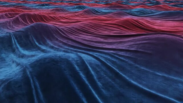 Wide cinematic smooth transition across a vast textured field of oscillating deep azure and crimson color shifting gently and silently cinematography, movement, silently
