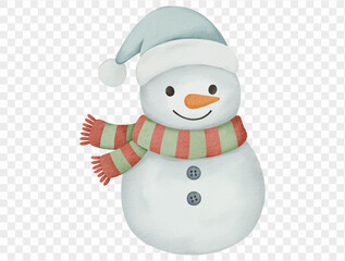 Watercolor cute snowman with hat and scarf smiling winter christmas character Vector.
