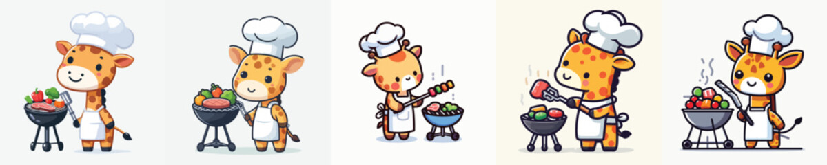 cute giraffe vector grilling meat