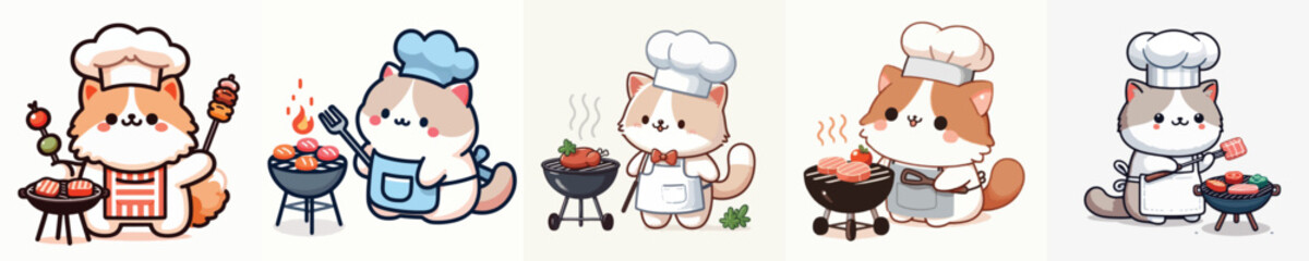 cute cat vector grilling meat