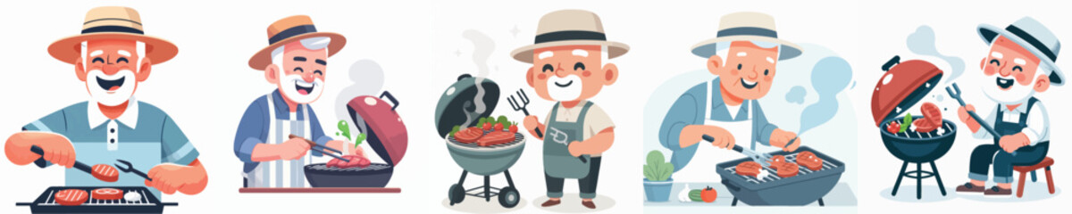vector of grandfather grilling meat