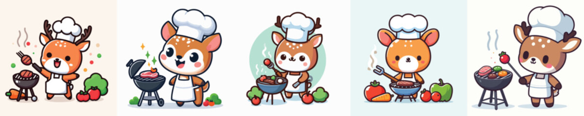 cute deer vector is grilling meat