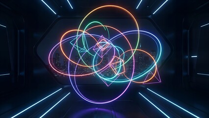Abstract multicolor geometric looping light shapes with motion