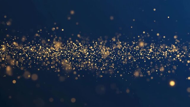 golden particles in slow motion shimmering on dark blue background creating magical and cinematic atmosphere 181 character limit