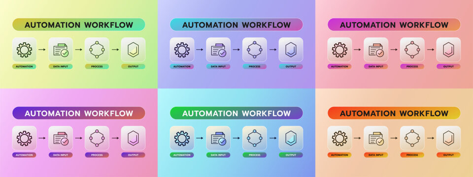 Automation Workflow Process Infographic &ndash; Multicolor Six Pack Collection | UI UX Illustration
