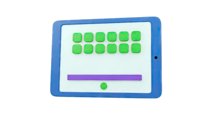 3D Tablet with Green Buttons and Loading Bar - Isolated