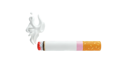 Burning Cigarette with Smoke on White Background