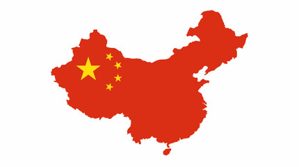 China's map silhouette filled with the national flag design, including five yellow stars, on white background, concept for international trade, geopolitical studies and travel brochures