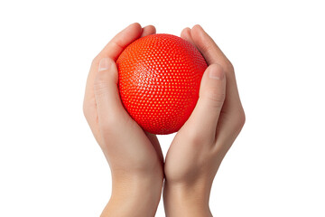 Red ball held in cupped hands