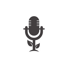 Podcast leaf vector logo design. Podcast talk show logo with mic and leaves.