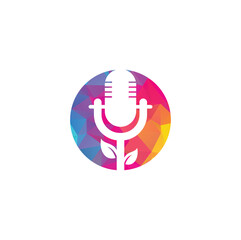 Podcast leaf vector logo design. Podcast talk show logo with mic and leaves.