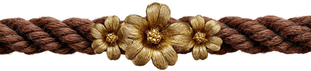 A decorative rope border with three embossed flowers