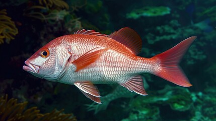 Obraz premium Fresh Red Snapper: Premium Ocean-Caught Seafood with Vibrant Pink Flesh – Sustainable Fishery Harvest, Gourmet Fish for Culinary Delights and Seafood Photography