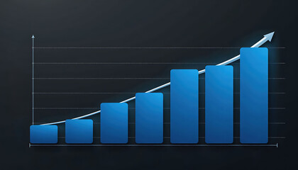 The growth chart is blue with an arrow pointing upwards on a dark gradient background in blue tones