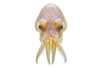 Front facing squid tentacle view with vivid spotting isolated on a transparent background