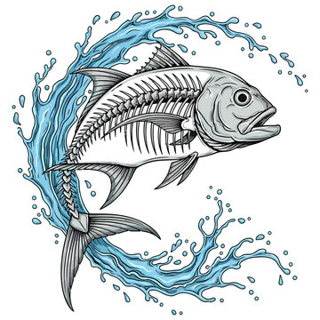tuna fish skeleton fishing logo illustration vector image t shirt design