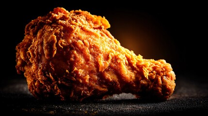 Fried chicken piece isolated, dark textured background, cinematic light