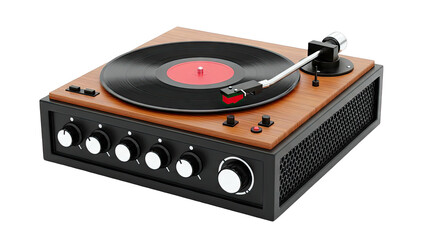 Fototapeta premium Vintage Turntable Playing Vinyl Record on White