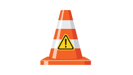 Bright orange and white striped traffic cone featuring a prominent warning triangle, indicating caution or roadwork ahead.