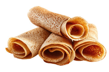 Rolled, golden-brown, thin crepes, stacked