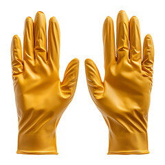 High Quality Latex Style Safety Gloves in Bright Yellow Color Isolated on a Transparent Background