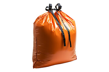 Large orange industrial storage sack with reinforced straps Isolated on a Transparent Background