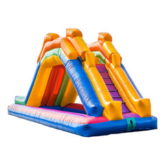 Large Inflatable Water Slide with Bright Multicolor Design Isolated on a Transparent Background